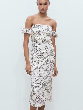 Mango Strapless Floral Midi Dress